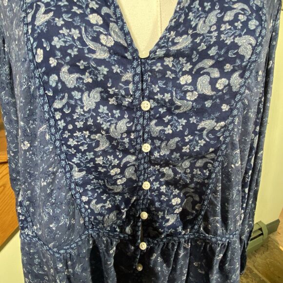 Old Navy Women's Plus Size 4X Blue Mixed Print Long Sleeve Peasant Top Bohemian - Picture 6 of 14